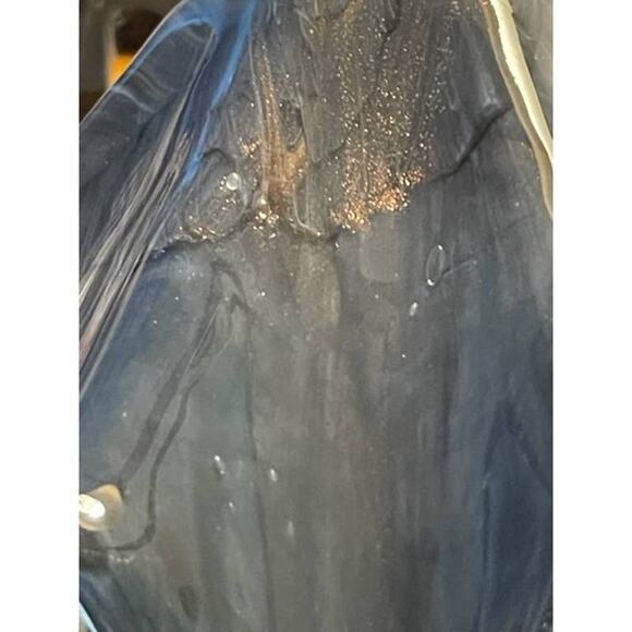 Vintage Murano Smokey Gray/Black/Copper Glitter Dust -Art Glass Wave Bowl - Picture 9 of 9